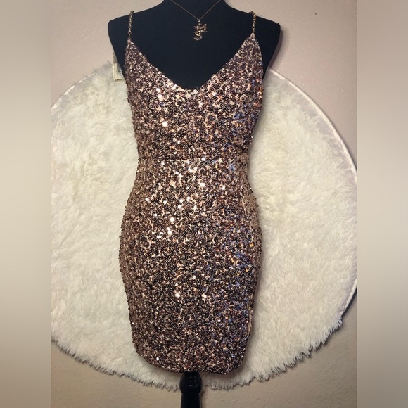 Hello Molly Glittering Bronze Mini Dress size Small - Picture 2 of 16